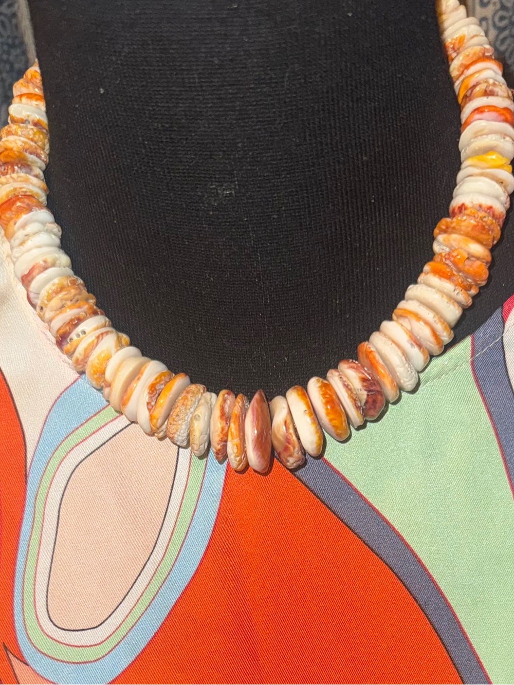 Vintage graduated orange spiny oyster shell beaded necklace 925 Sterling silver